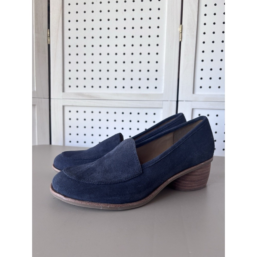 Sofft Cassia Womens 11M Navy Blue Suede Leather Loafers Block Heel Comfort Shoe
